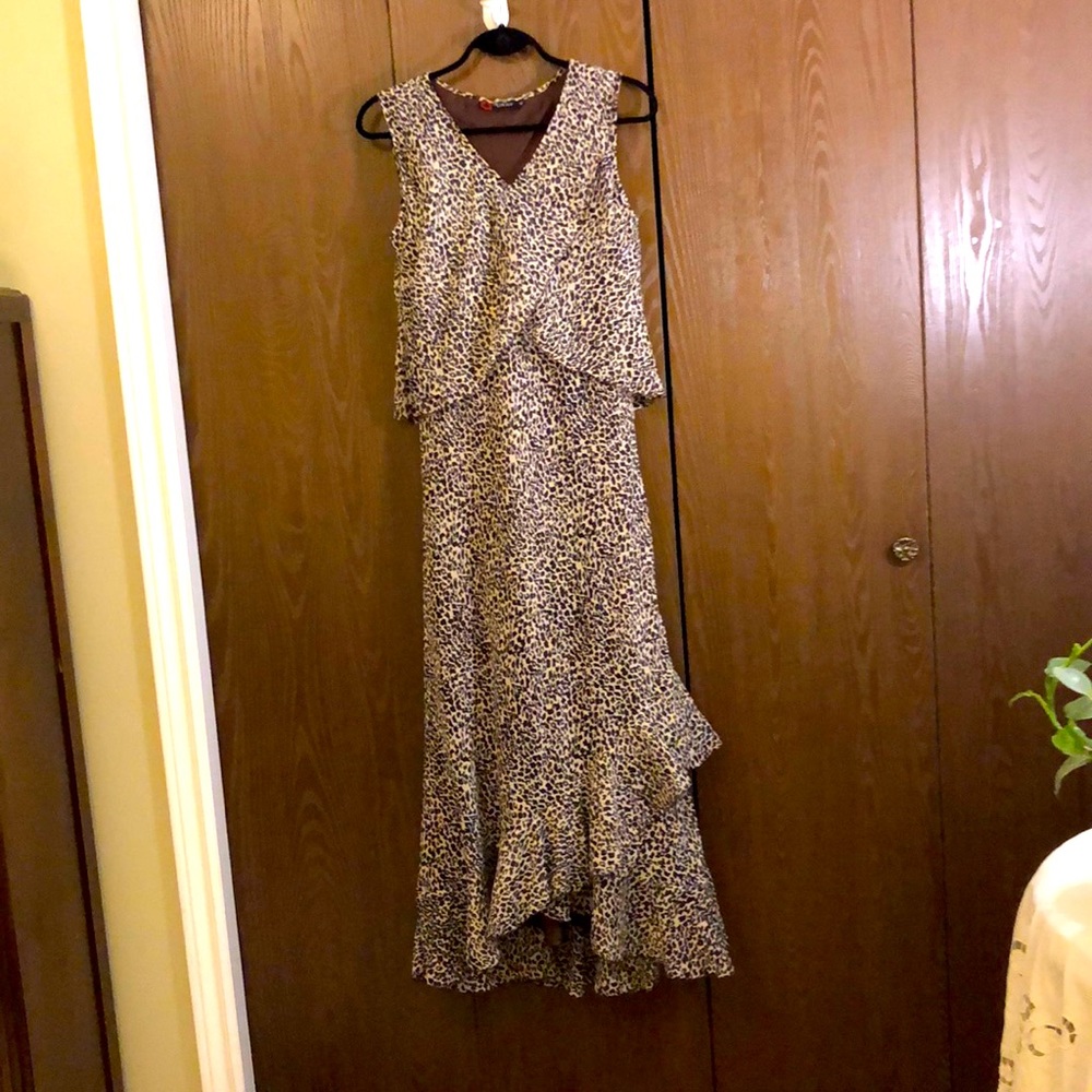 NIKKY LONG DRESS - Size M - Brown Animal print Flowy Festival Wedding Comfy #062